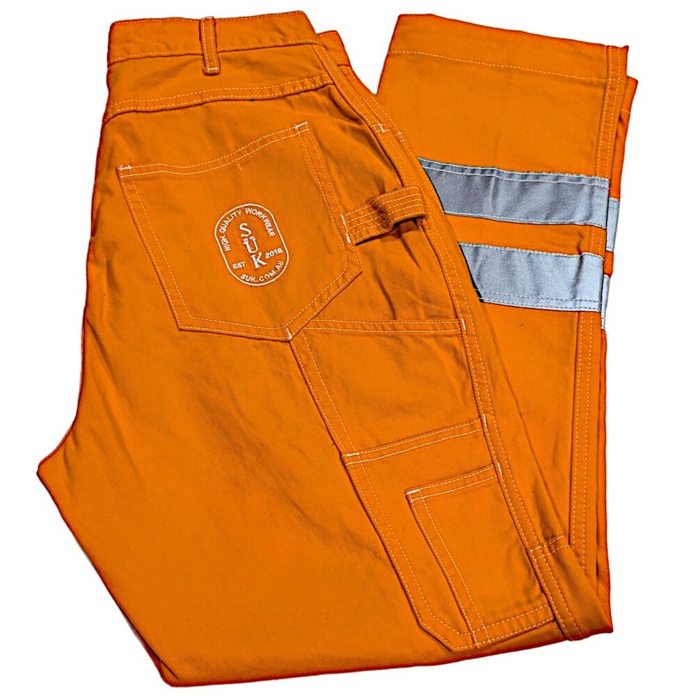 SUK Workwear Women's Size 12 Orange Pants with Reflective Stripes High Rise